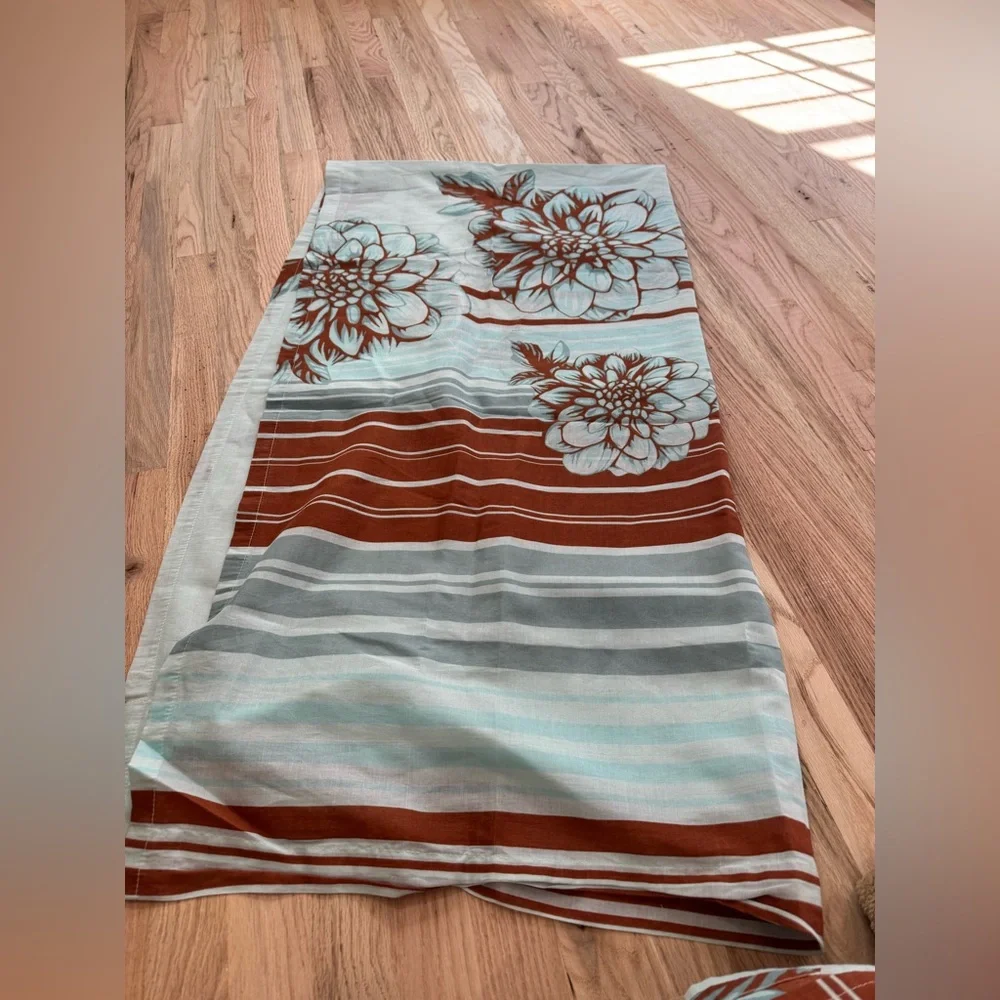 Two Panel Drapes‎ 82x40 Floral BlueGreen Brown
